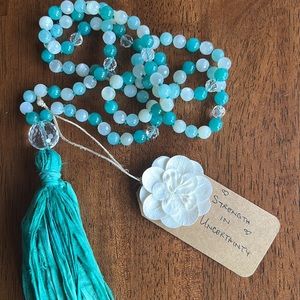 "Strength in Uncertainty": Handmade Amazonite, Moonstone & Clear Quartz Mala